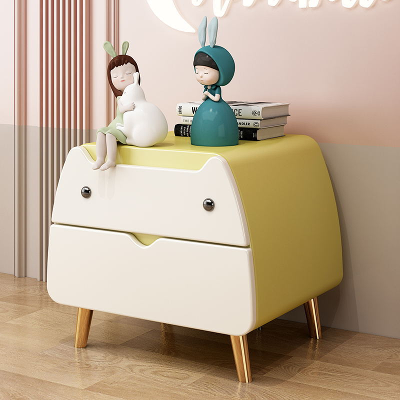 Contemporary Microfiber Leather 2-Drawer Footstool — Gold Feet + Light Blue