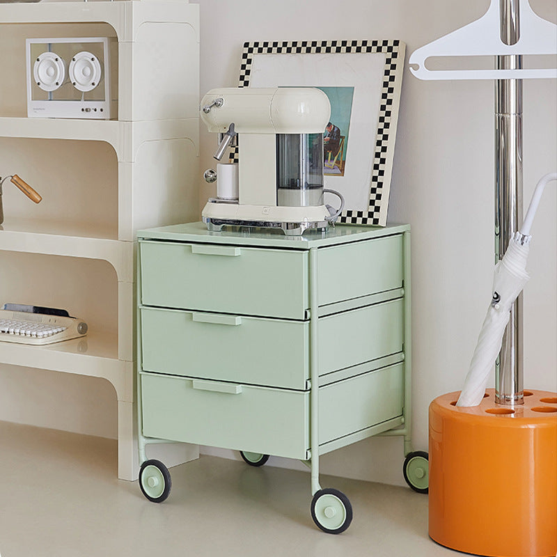 Nordic Iron 3-Drawer Movable Side Table — White