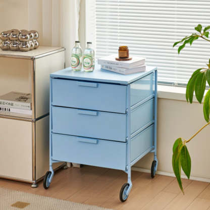 Nordic Iron 3-Drawer Movable Side Table — Green