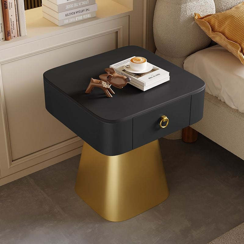 Traditional 1-drawer carbon nightstands in steel — 15.75" L x 15.75" W x 19.69" H / Black / Gold