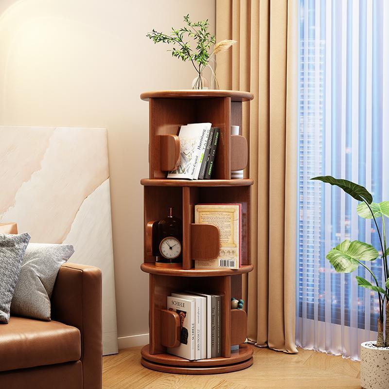 Minimalist Wood Round 2/3/4/5-Tier Rotating Bookshelf