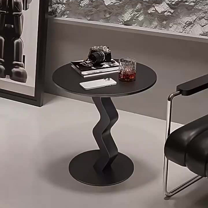 Minimalist Iron Stone Wave Base Side Table