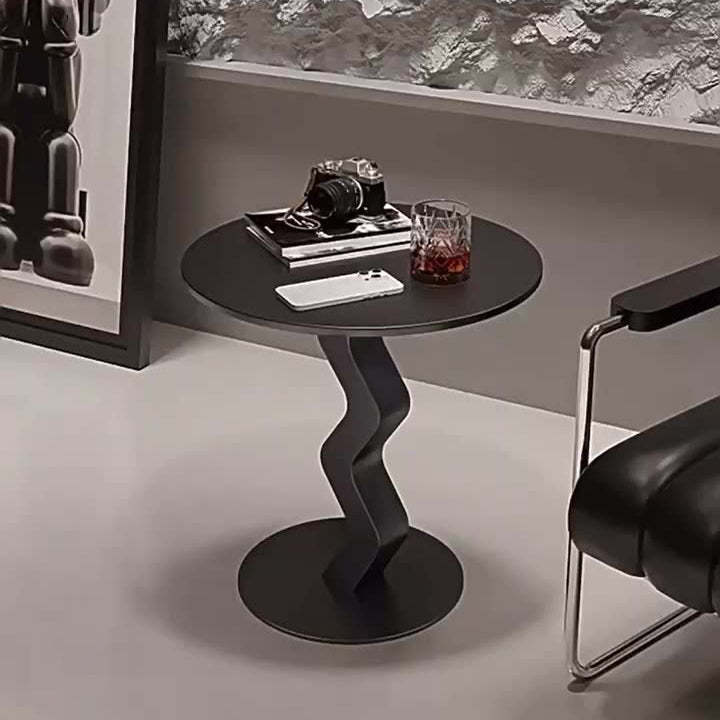 Minimalist Iron Stone Wave Base Side Table