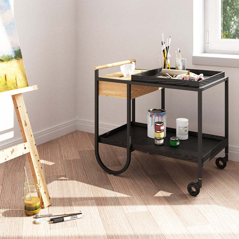 Minimalist Metal 2-Tier Movable Storage Cart — Black