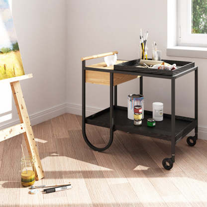 Minimalist Metal 2-Tier Movable Storage Cart — Black