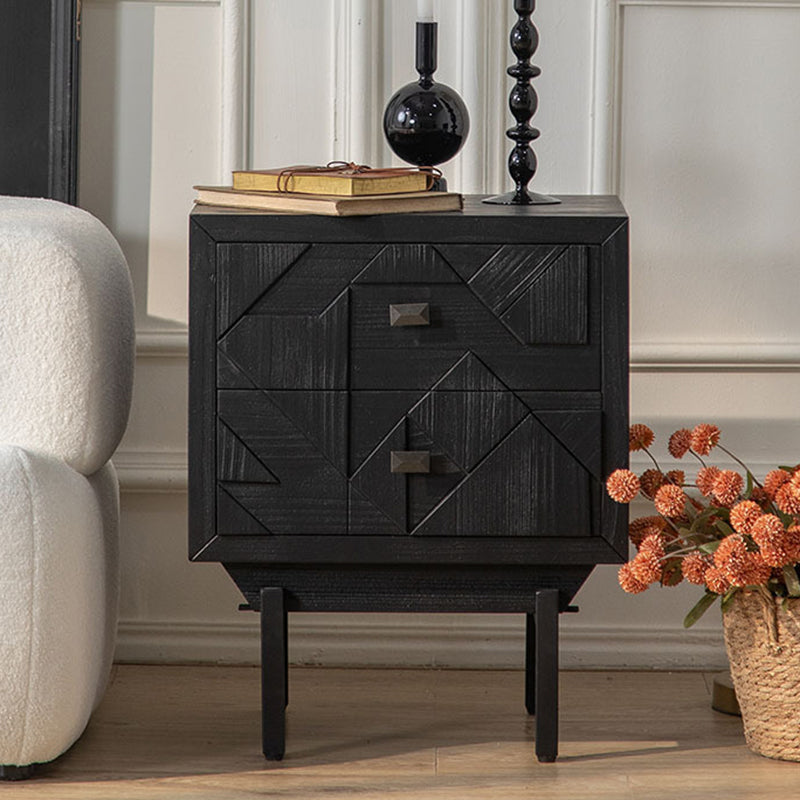 Vintage Wood 2-Drawer Nightstand - Black