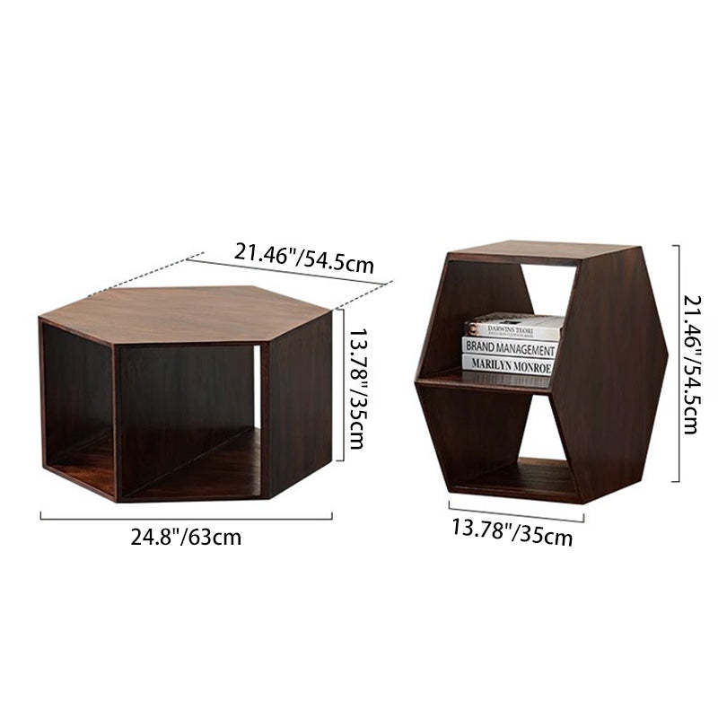 Minimalist Engineered Wood Hexagon 3-Tier Side Table — Charred Wood Color