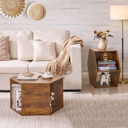 Minimalist Engineered Wood Hexagon 3-Tier Side Table