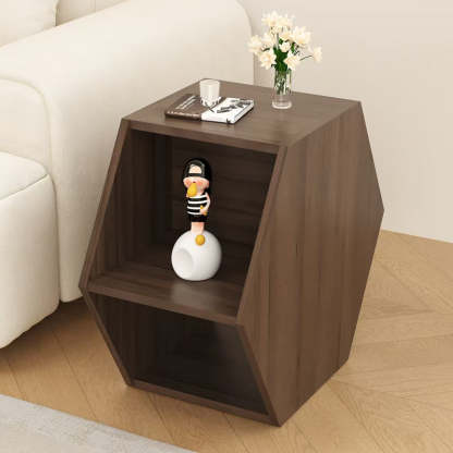 Minimalist Engineered Wood Hexagon 3-Tier Side Table — Walnut Color