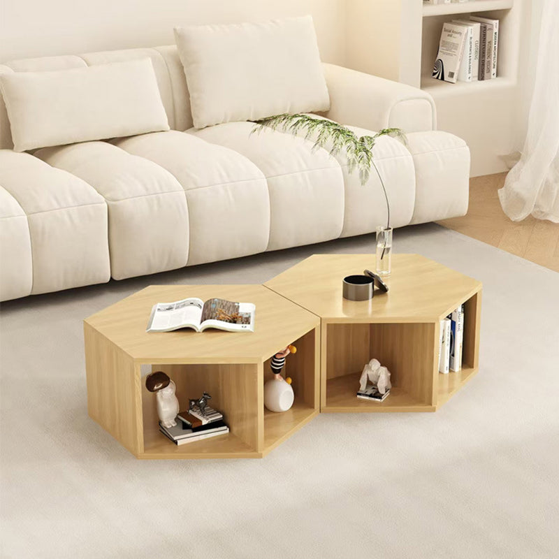 Minimalist Engineered Wood Hexagon 3-Tier Side Table — Original Wood Color