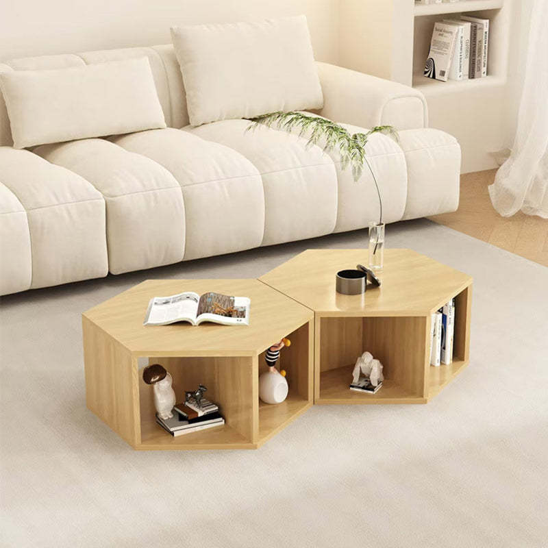 Minimalist Engineered Wood Hexagon 3-Tier Side Table — Original Wood Color