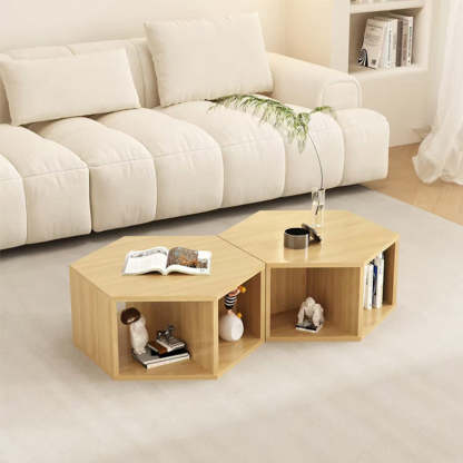 Minimalist Engineered Wood Hexagon 3-Tier Side Table — Original Wood Color