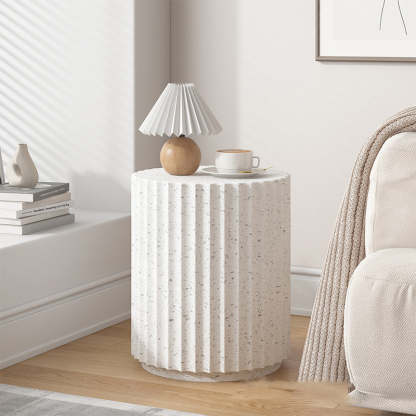 Nordic Magnesium Oxide Cylindrical Side Table — White