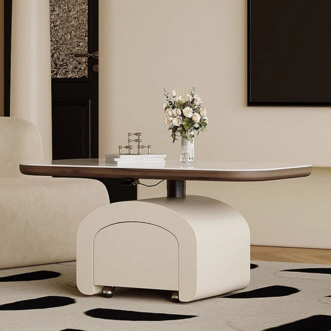 Nordic Rock Slab Wood 1-Drawer Lift-Top Coffee Table