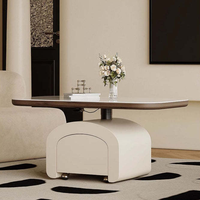 Nordic Rock Slab Wood 1-Drawer Lift-Top Coffee Table