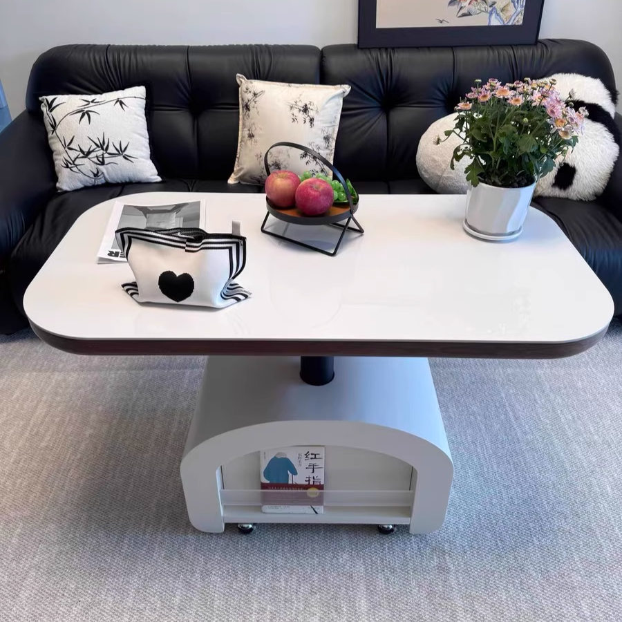 Nordic Rock Slab Wood 1-Drawer Lift-Top Coffee Table