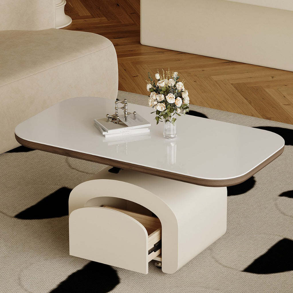 Nordic Rock Slab Wood 1-Drawer Lift-Top Coffee Table
