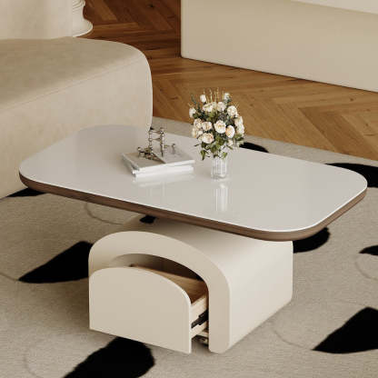 Nordic Rock Slab Wood 1-Drawer Lift-Top Coffee Table