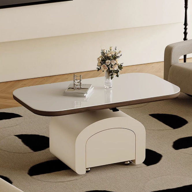 Nordic Rock Slab Wood 1-Drawer Lift-Top Coffee Table — White