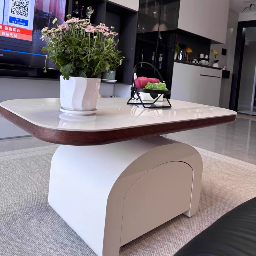 Nordic Rock Slab Wood 1-Drawer Lift-Top Coffee Table