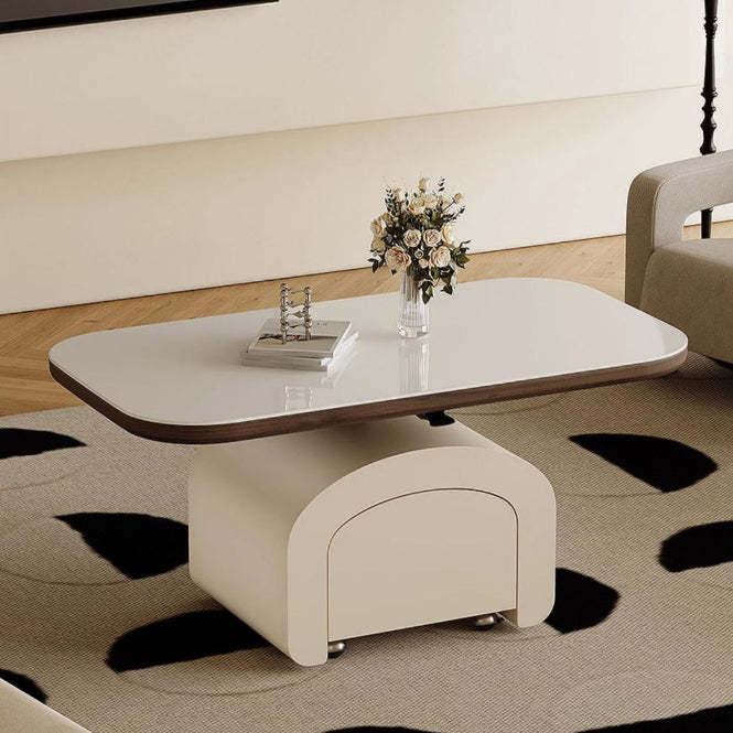 Nordic Rock Slab Wood 1-Drawer Lift-Top Coffee Table — White