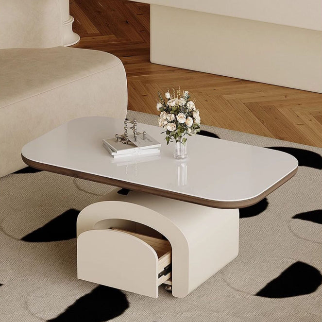 Nordic Rock Slab Wood 1-Drawer Lift-Top Coffee Table