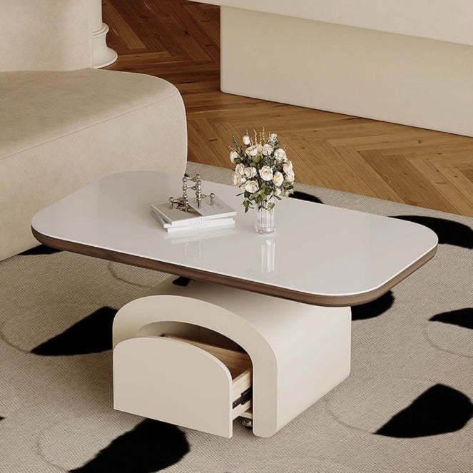 Nordic Rock Slab Wood 1-Drawer Lift-Top Coffee Table