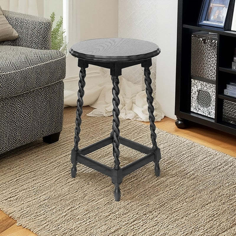 Traditional square-base round-top black end & side tables