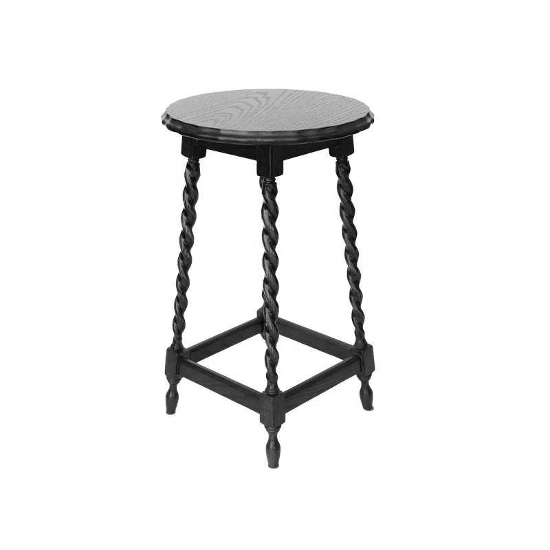 Vintage Wood Round-Top Square-Base Side Table