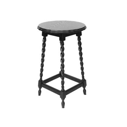 Vintage Wood Round-Top Square-Base Side Table