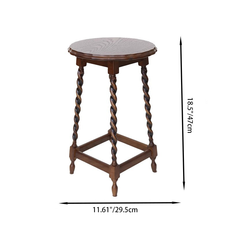 Vintage Wood Round-Top Square-Base Side Table