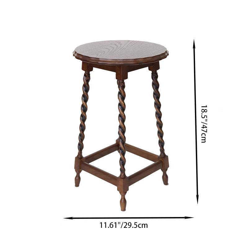 Vintage Wood Round-Top Square-Base Side Table