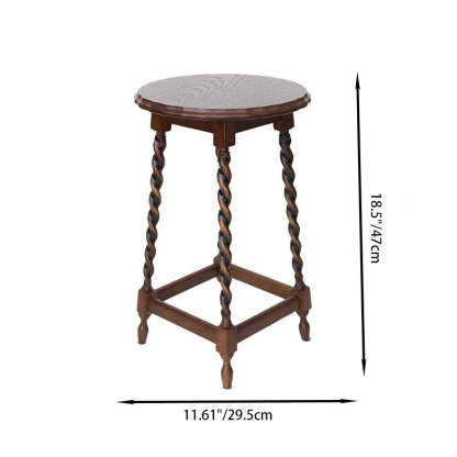 Vintage Wood Round-Top Square-Base Side Table