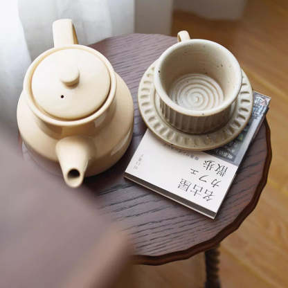 Vintage Wood Round-Top Square-Base Side Table