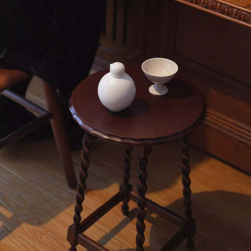 Vintage Wood Round-Top Square-Base Side Table — Black