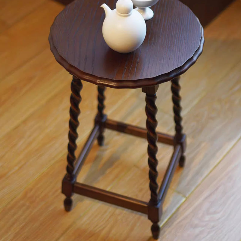 Vintage Wood Round-Top Square-Base Side Table