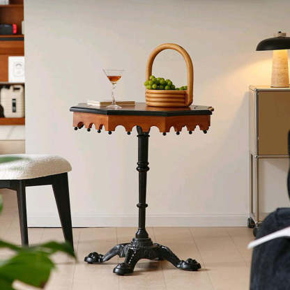 French Wood Iron Octagonal Cross-Base Side Table