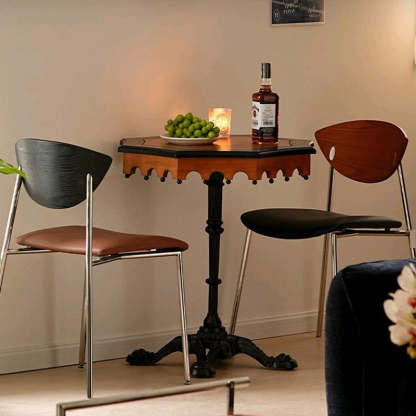 French Wood Iron Octagonal Cross-Base Side Table