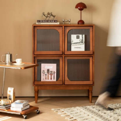 Vintage Wood 4-Cabinet Storage — Walnut