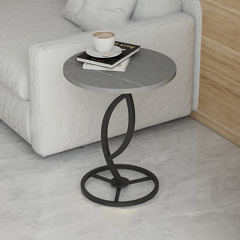Minimalist Rock Slab Iron Round Side Table — Gold / Gray