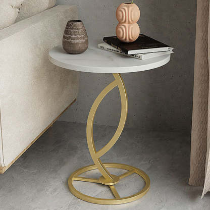 Minimalist Rock Slab Iron Round Side Table