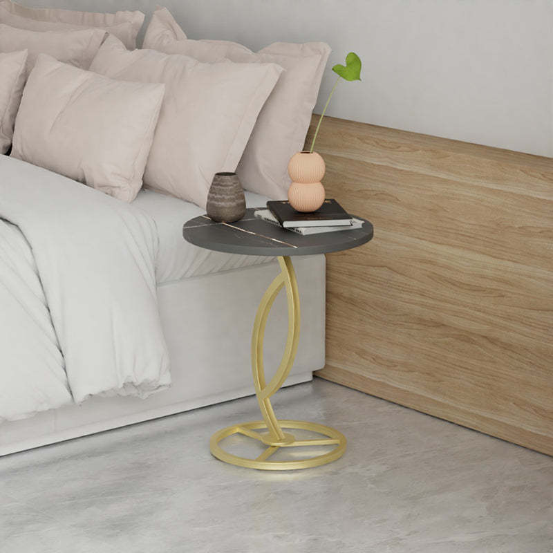 Minimalist Rock Slab Iron Round Side Table — Black / White