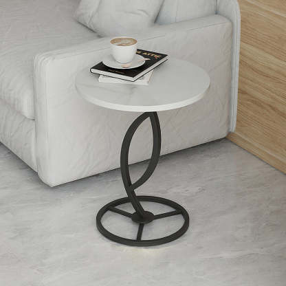 Minimalist Rock Slab Iron Round Side Table — Black / Black