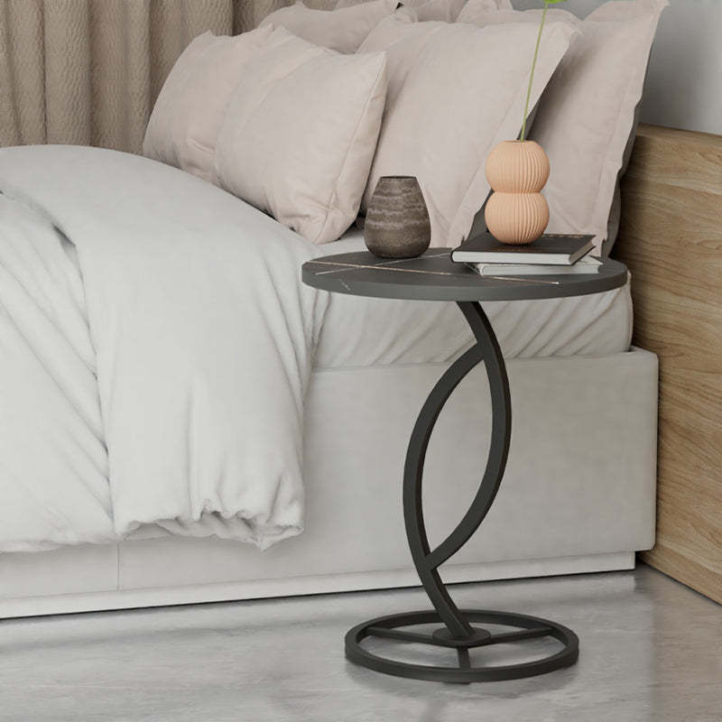 Minimalist Rock Slab Iron Round Side Table — Black / Gray
