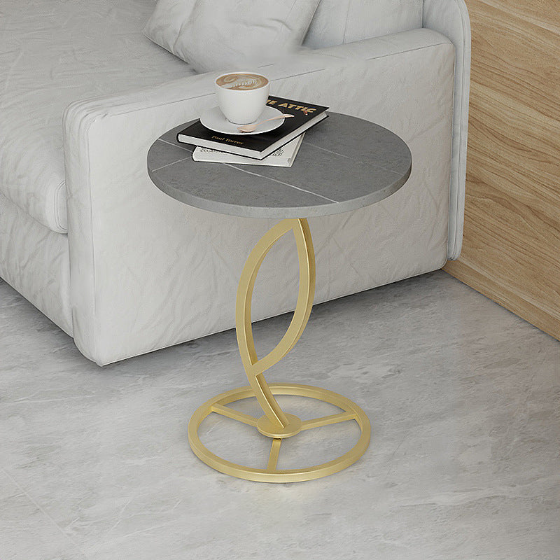 Minimalist Rock Slab Iron Round Side Table — Gold / Black