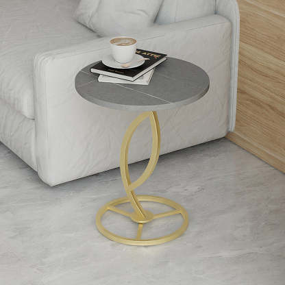 Minimalist Rock Slab Iron Round Side Table — Gold / Black