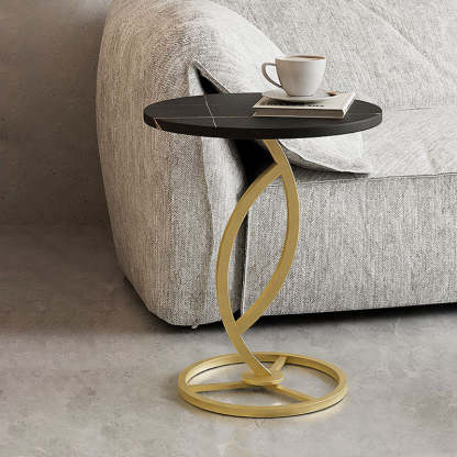Minimalist Rock Slab Iron Round Side Table
