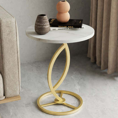 Minimalist Rock Slab Iron Round Side Table