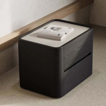 Nordic Wood Nightstand 2-Drawer — Black