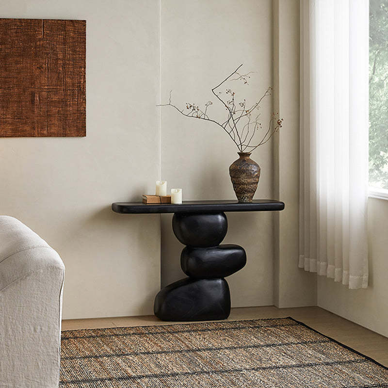 Vintage Pine Wood Irregular Console Table — Black